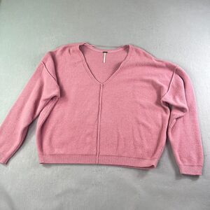 FREE PEOPLE Sweater Womens Large Pink Cropped  Pullover Knit V Neck Nubby